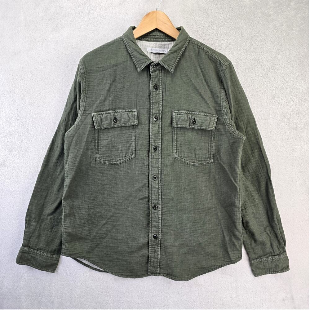 Outerknown Shirt Mens Large Green Seafarer Organic Cotton Button Up Long Sleeve